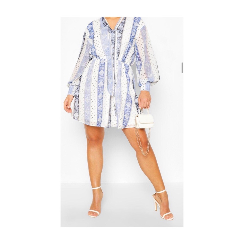 Plus Floral Stripe Tie Smock Dress